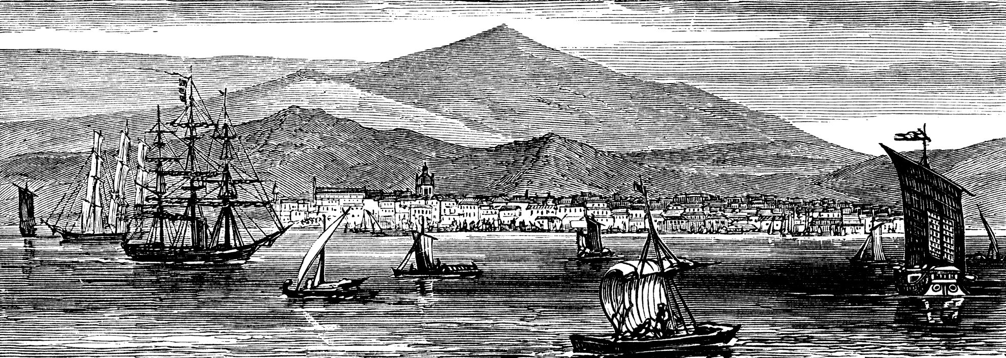 victorian engraving of Batavia, Dutch East Indies, Digitally restored from a late 19th Century encyclopedia